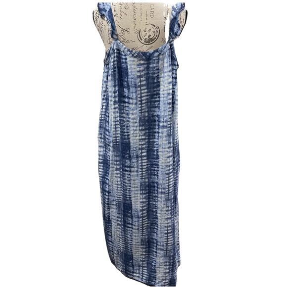 Vince Camuto Tie Dye Midi Dress L Blue Linen Blend Beachy Coastal Vacation - Picture 3 of 8